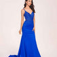 Sexy Royal Blue Mermaid Criss Cross Long Prom Dress V-neck Spaghetti Straps Evening Dress