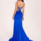 Sexy Royal Blue Mermaid Criss Cross Long Prom Dress V-neck Spaghetti Straps Evening Dress