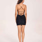 Sexy Black Mini Prom Dress Spaghetti Straps Side-slit Sheath Homecoming Dress