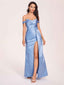 Elegant Satin Off Shoulder Bridesmaid Dresses Side-slit Sweetheart Floor Length Sheath