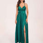 Satin Spaghetti Straps A-line Bridesmaid Dresses Side Slit Floor Length