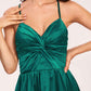 Satin Spaghetti Straps A-line Prom Dresses Side Slit Floor Length