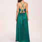 Satin Spaghetti Straps A-line Bridesmaid Dresses Side Slit Floor Length