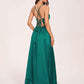 Satin Spaghetti Straps A-line Bridesmaid Dresses Side Slit Floor Length