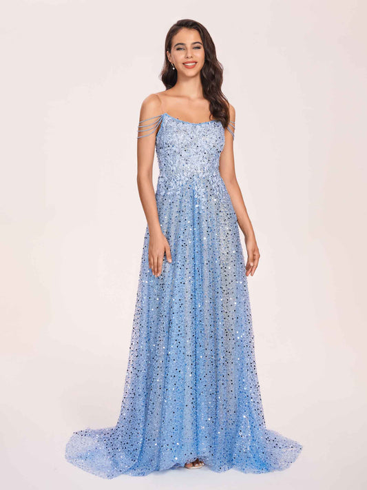 Sparkly Off-Shoulder Mermaid Prom Dress Applique Beaded Floor-Length Evening Dress