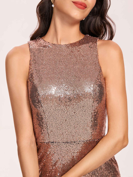Gradient Sequin Mermaid Prom Dress Jewel Sleeveless Floor-Length Evening Dress