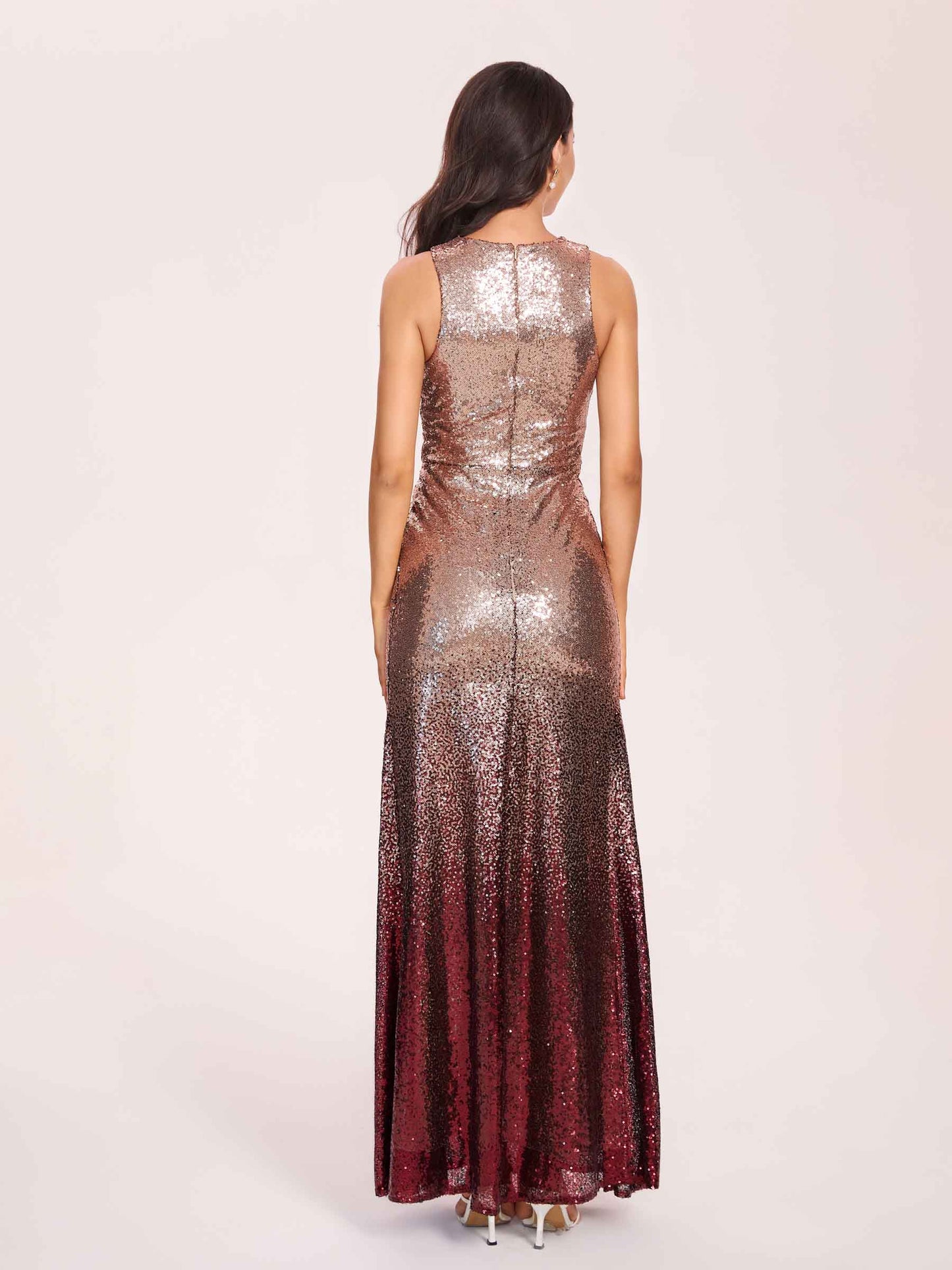 Gradient Sequin Mermaid Prom Dress Jewel Sleeveless Floor-Length Evening Dress