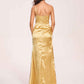 Sexy Satin One-shoulder Prom Dresses Side Slit Sheath Floor Length Long
