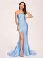 Sexy Beading Prom Dress Satin Sweetheart Strapless Side-Slit Mermaid Evening Dress