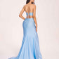 Sexy Beading Prom Dress Satin Sweetheart Strapless Side-Slit Mermaid Evening Dress