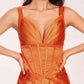 Satin Spaghetti Straps Corset Bridesmaid Dresses Pleats Side-Slit Sheath Floor Length