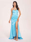 Sexy Satin One-shoulder Bridesmaid Dresses Side Slit Sheath Floor Length Long