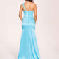 Sexy Satin One-shoulder Prom Dresses Side Slit Sheath Floor Length Long