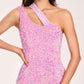 Candy Pink Sequin Prom Dress One-Shoulder Side-Slit Floor-Length Evening Dress