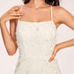 Sexy Cream Prom Dress Square Applique Spaghetti Straps Evening Dress