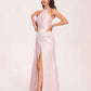 Sexy Satin Halter Strap Sheath Bridesmaid Dresses Side Slit Pleats Floor Length