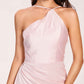 Sexy Satin Halter Strap Sheath Bridesmaid Dresses Side Slit Pleats Floor Length