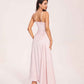 Sexy Satin Halter Strap Sheath Bridesmaid Dresses Side Slit Pleats Floor Length