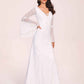 Long Sleeves Boho V-neck Lace-up Back Mermaid Lace Floor Length Wedding Dress