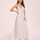 Boho Lace V-neck Long Sleeves Open Back A-line Floor Length With Train Wedding Dress