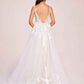 Elegant V-neck Open Back A-line Lace Floor Length Wedding Dress