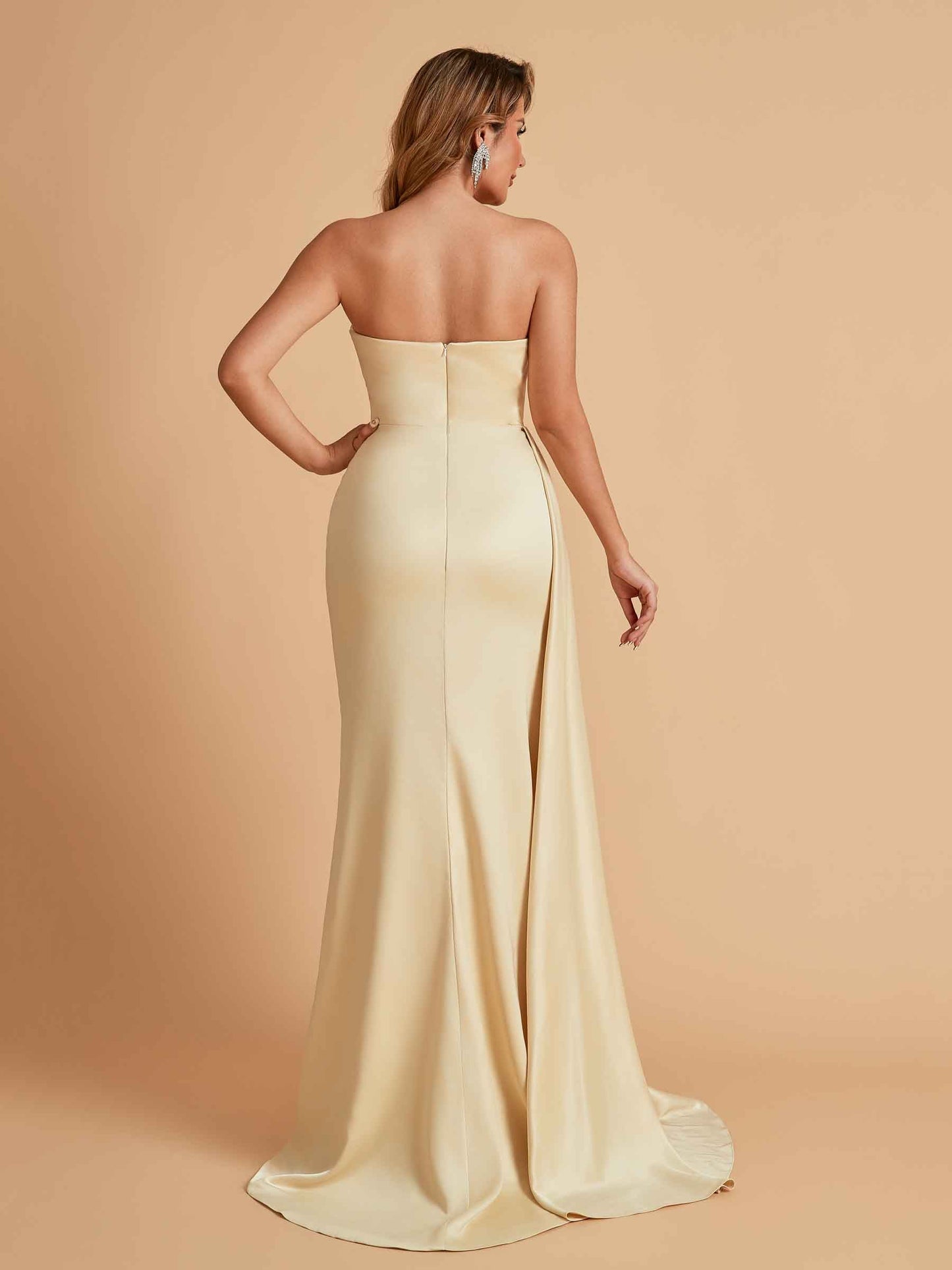 Elegant Satin Sleeveless Asymmetrical Mermaid Side Slit Floor Length Bridesmaid Dresses