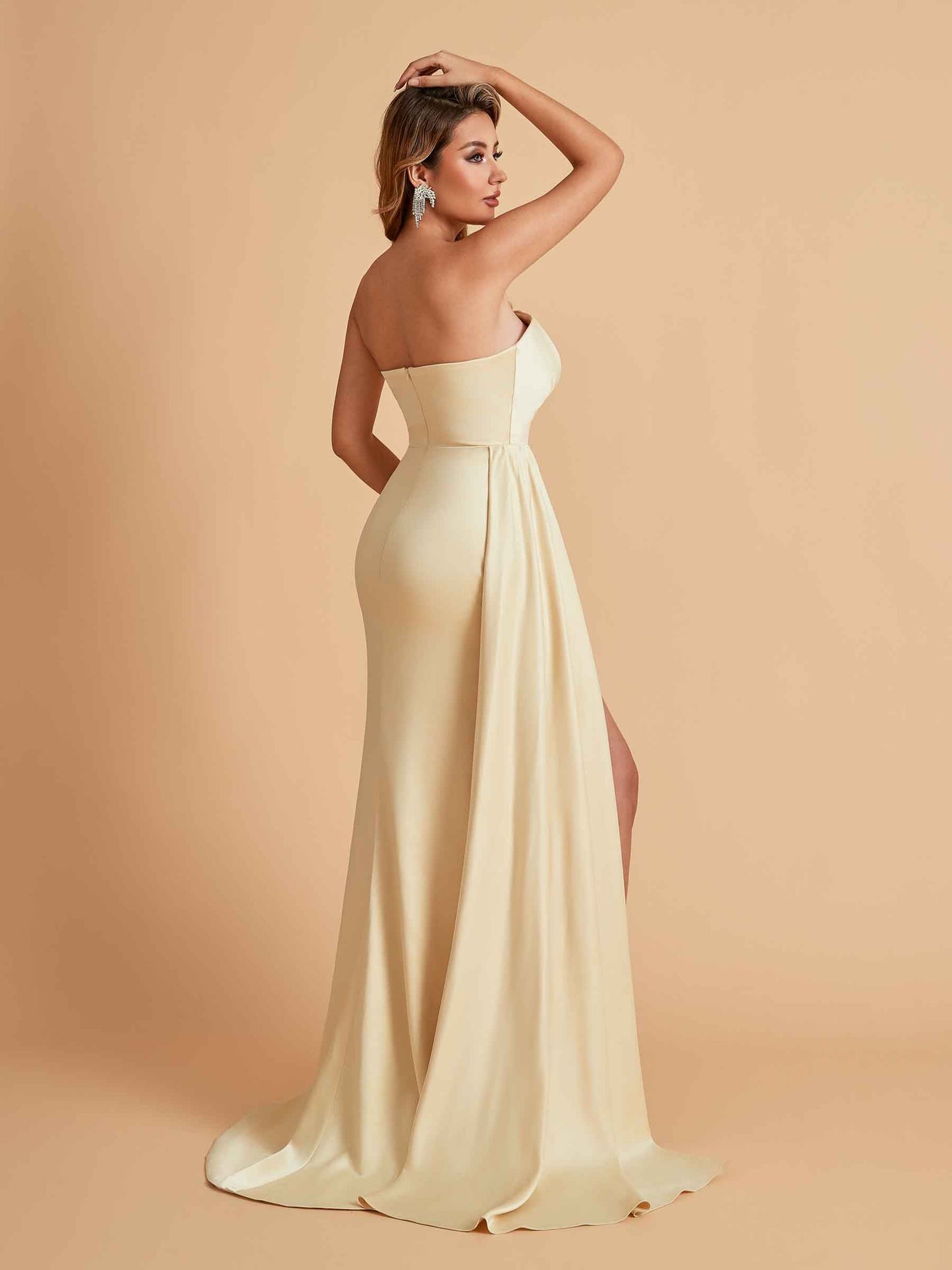 Elegant Satin Sleeveless Asymmetrical Mermaid Side Slit Floor Length Bridesmaid Dresses