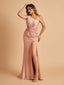 Unique Satin One Shoulder Sheath Prom Dresses Open Back Side Slit Floor Length