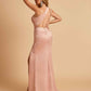 Unique Satin One Shoulder Sheath Bridesmaid Dresses Open Back Side Slit Floor Length