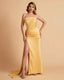 Elegant Satin Straight Neck Mermaid Side Slit Floor Length Bridesmaid Dresses