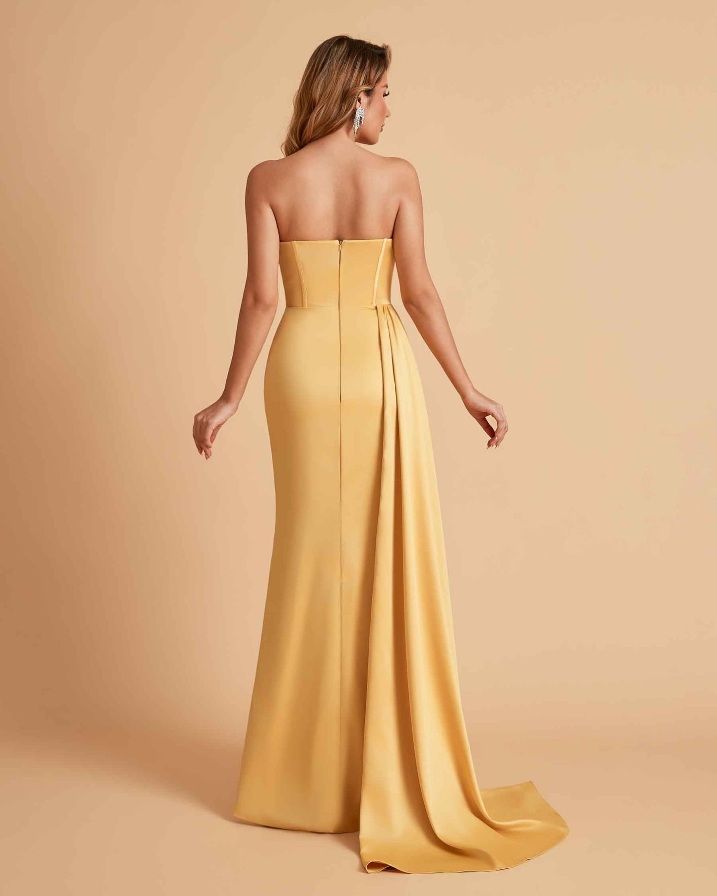 Elegant Satin Straight Neck Mermaid Side Slit Floor Length Bridesmaid Dresses