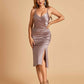 Sexy Satin Midi Mermaid Bridesmaid Dresses Spaghetti Straps Slip Side Slit