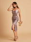 Sexy Satin Midi Mermaid Bridesmaid Dresses Spaghetti Straps Slip Side Slit