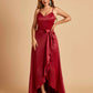 Satin Asymmetric V-neck Bridesmaid Dresses Sleeveless Side Slit A-line Unique For Sale