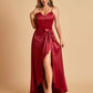 Satin Asymmetric V-neck Bridesmaid Dresses Sleeveless Side Slit A-line Unique For Sale