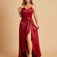 Satin Asymmetric V-neck Prom Dresses Sleeveless Side Slit A-line Unique