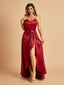 Satin Asymmetric V-neck Prom Dresses Sleeveless Side Slit A-line Unique