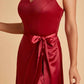 Satin Asymmetric V-neck Bridesmaid Dresses Sleeveless Side Slit A-line Unique For Sale