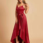 Satin Asymmetric V-neck Bridesmaid Dresses Sleeveless Side Slit A-line Unique For Sale