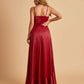 Satin Asymmetric V-neck Bridesmaid Dresses Sleeveless Side Slit A-line Unique For Sale