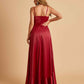 Satin Asymmetric V-neck Prom Dresses Sleeveless Side Slit A-line Unique