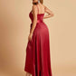 Satin Asymmetric V-neck Bridesmaid Dresses Sleeveless Side Slit A-line Unique For Sale