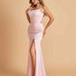 Satin Mermaid Long Bridesmaid Dresses Spaghetti Straps Scoop Side Slit Criss-cross Back