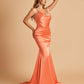Sexy Satin Mermaid Prom Dresses Spaghetti Straps V-neck Pleats Floor Length