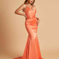 Sexy Satin Mermaid Prom Dresses Spaghetti Straps V-neck Pleats Floor Length