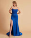 Sexy Satin Strapless Side Slit Floor Length Lace Mermaid Bridesmaid Dresses