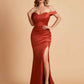 Sexy Soft Satin Off Shoulder Pleats Side Slit Floor-Length Mermaid Bridesmaid Dresses Online