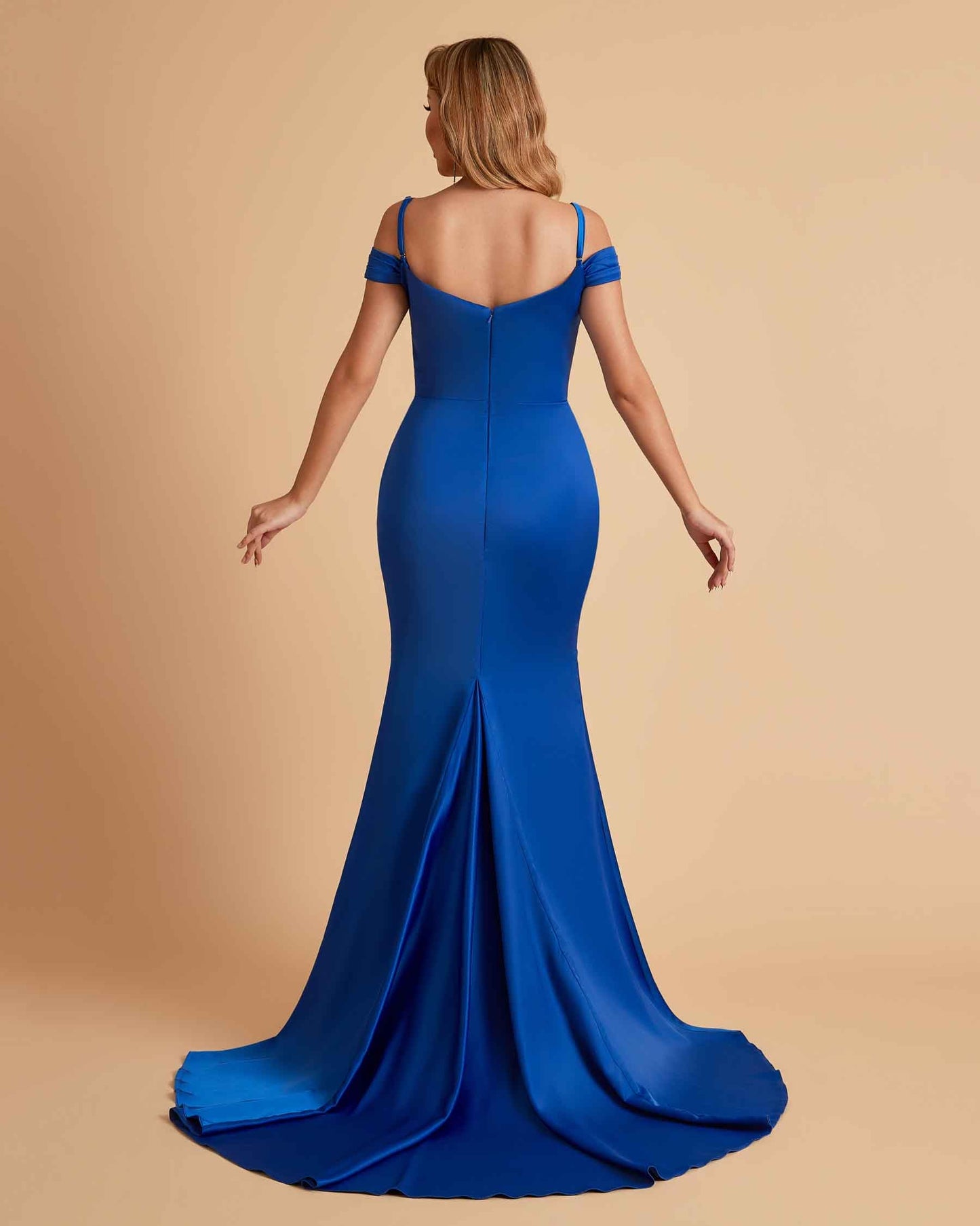Sexy Satin Spaghetti Straps Off-Shoulder Side Slit Floor Length Mermaid Bridesmaid Dresses