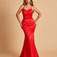 Sexy Satin Mermaid Bridesmaid Dresses Spaghetti Straps Scoop Criss-cross Back