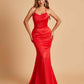 Sexy Satin Mermaid Prom Dresses Spaghetti Straps Scoop Criss-cross Back